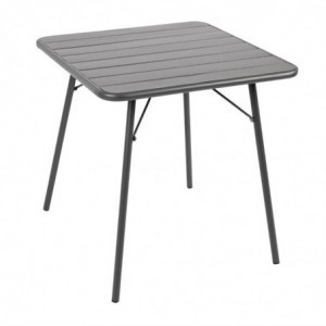 Tavolo a doghe grigio quadrato in acciaio 700 x 700 mm - Bolero - Fourniresto