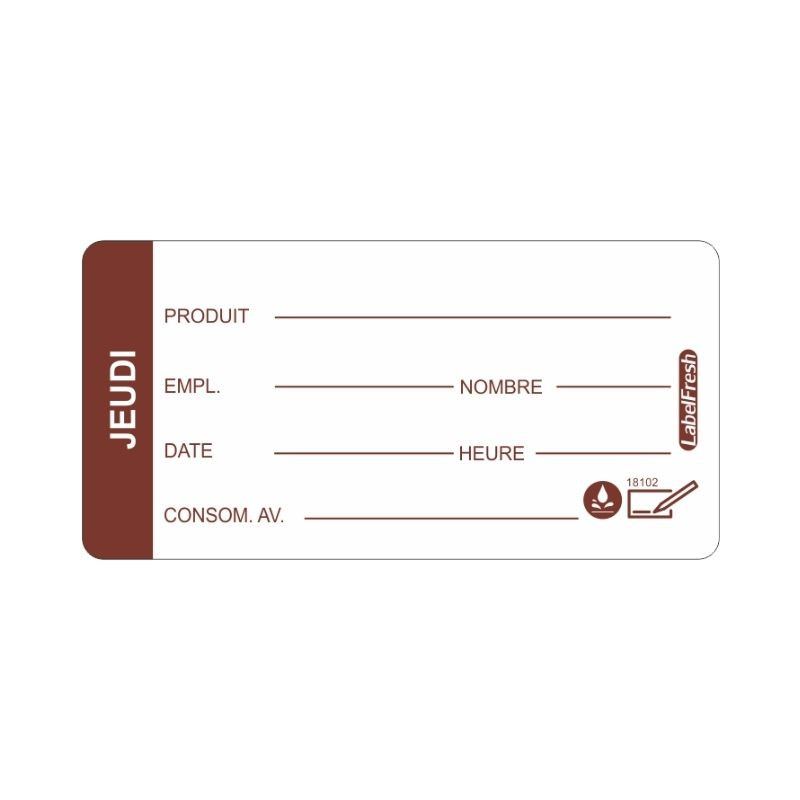 Etichetta di Tracciabilità LabelFresh Solubile Pro - Giovedì - 60 x 30 mm - Lotto di 250 - LabelFresh Etichetta di Tracciabilità LabelFresh Solubile Pro - Giovedì - 60 x 30 mm - Lotto di 250 - LabelFresh