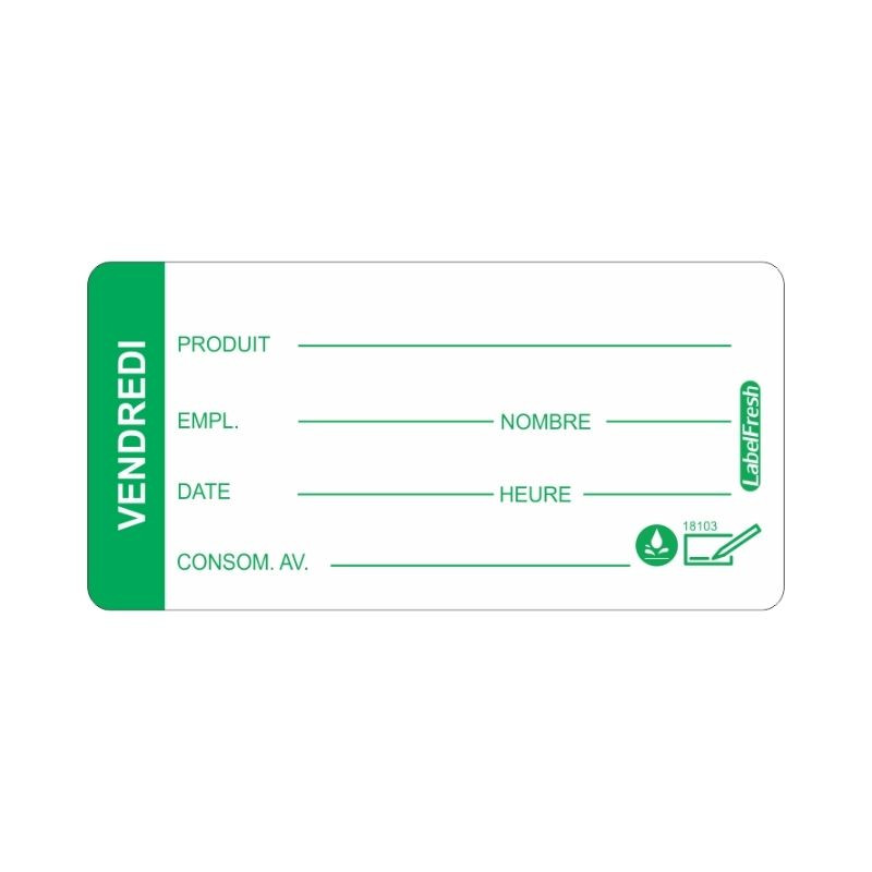 Etichetta di tracciabilità LabelFresh Solubile Pro - Lunedì - 60 x 30 mm - Lotto di 250 - Labelfresh Etichetta di tracciabilità LabelFresh Solubile Pro - Lunedì - 60 x 30 mm - Lotto di 250 - Labelfresh