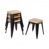 Sgabelli Bistro Bassi in Acciaio Nero con Seduta in Legno - Set di 4 - Bolero