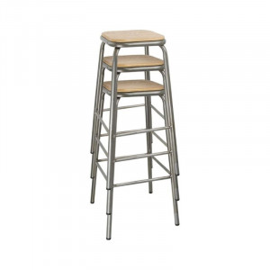 Sgabello alto in acciaio zincato con seduta in legno - Set da 4 - Bolero