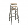 Sgabello alto in acciaio zincato con seduta in legno - Set da 4 - Bolero