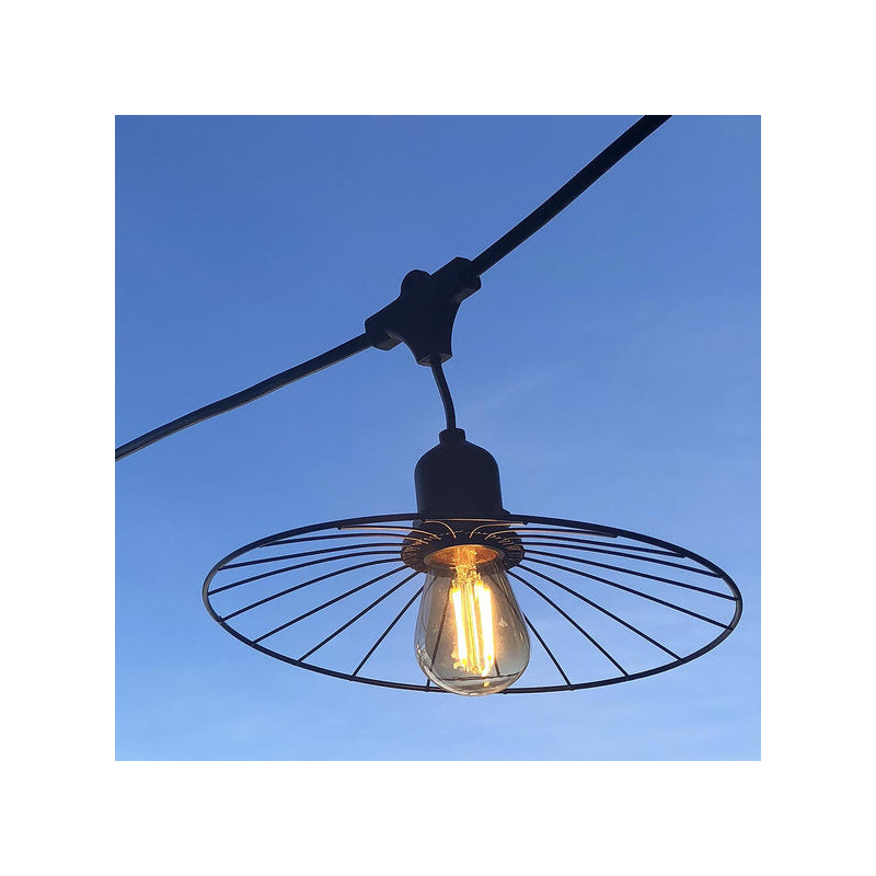 Ghirlanda luminosa esterna con paralume in acciaio e lampadina a filamento - Luce elegante a gabbia - Lumisky Ghirlanda luminosa esterna con paralume in acciaio e lampadina a filamento - Luce elegante a gabbia - Lumisky