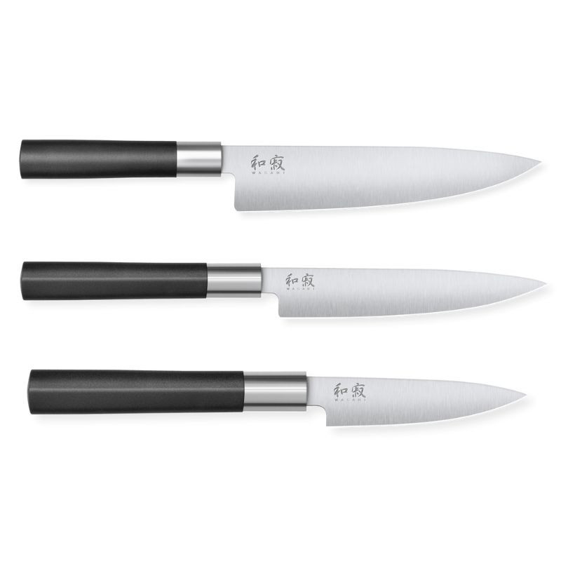Set di 3 coltelli Wasabi Black - Taglio professionale Coltelli Kai Wasabi Black - Precisione giapponese Set di 3 coltelli Wasabi Black - Taglio professionale Coltelli Kai Wasabi Black - Precisione giapponese